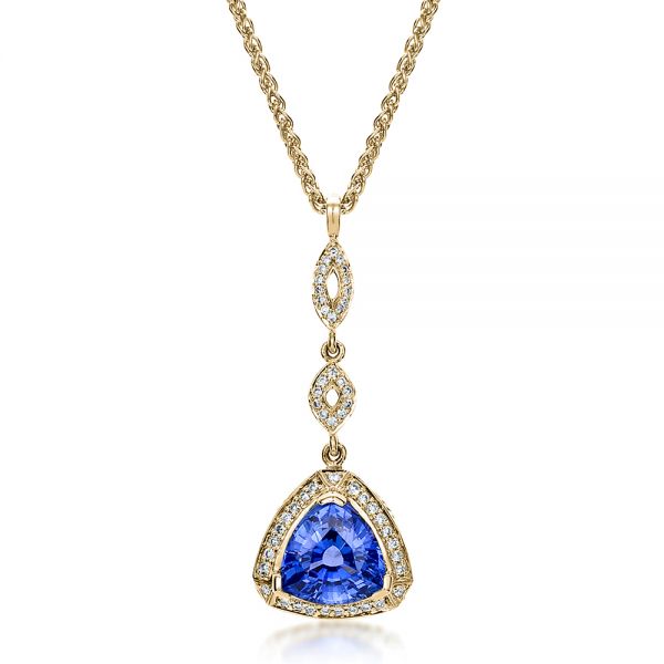 18k Yellow Gold 18k Yellow Gold Blue Sapphire And Diamond Pendant - Three-Quarter View -  100079