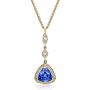 14k Yellow Gold 14k Yellow Gold Blue Sapphire And Diamond Pendant - Three-Quarter View -  100079 - Thumbnail