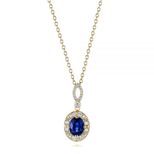 14k Yellow Gold 14k Yellow Gold Blue Sapphire And Diamond Pendant - Three-Quarter View -  103660