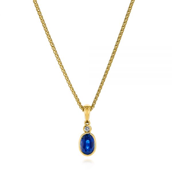 14k Yellow Gold 14k Yellow Gold Blue Sapphire And Diamond Pendant - Three-Quarter View -  106028