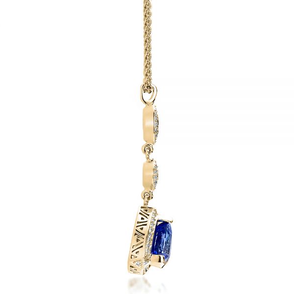 14k Yellow Gold 14k Yellow Gold Blue Sapphire And Diamond Pendant - Side View - 100079
