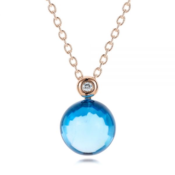 14k Rose Gold 14k Rose Gold Blue Topaz Cabochon And Diamond Pendant - Three-Quarter View -  100446