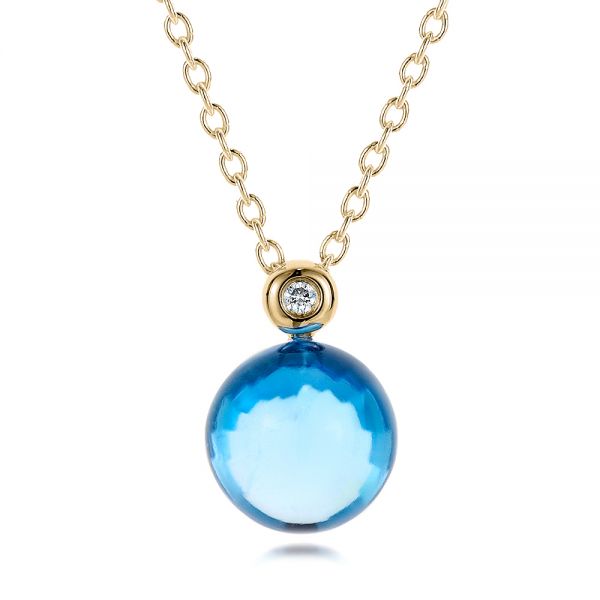 18k Yellow Gold 18k Yellow Gold Blue Topaz Cabochon And Diamond Pendant - Three-Quarter View -  100446