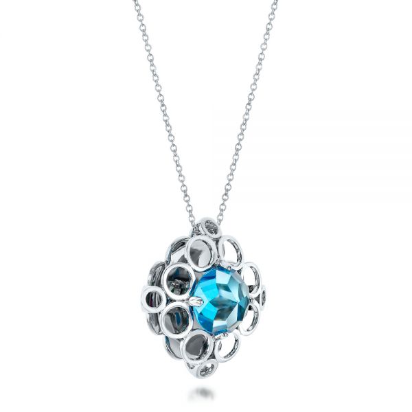 14k White Gold Blue Topaz Davinci Pendant - Flat View -  101975