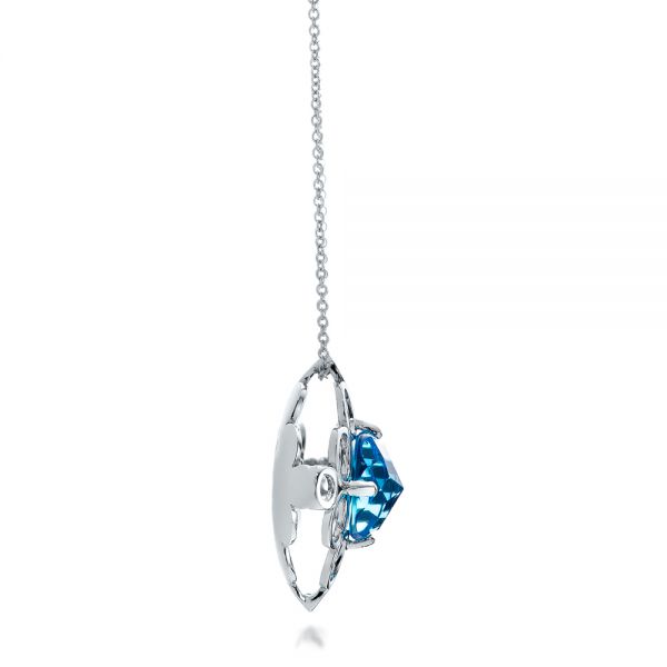 14k White Gold Blue Topaz Davinci Pendant - Side View - 101975