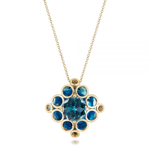 18k Yellow Gold 18k Yellow Gold Blue Topaz Davinci Pendant - Three-Quarter View -  101975