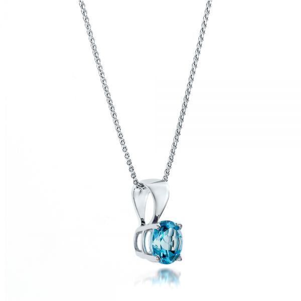 14k White Gold Blue Topaz Pendant - Flat View -  100961