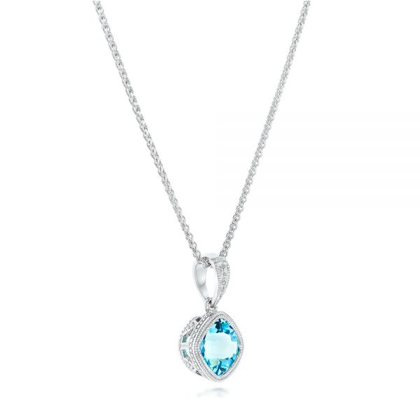 14k White Gold Blue Topaz Pendant - Flat View -  102611