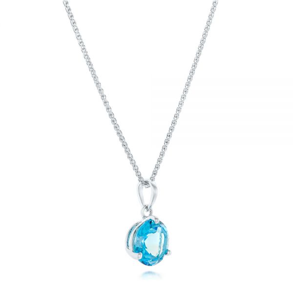 14k White Gold Blue Topaz Pendant - Flat View -  102613