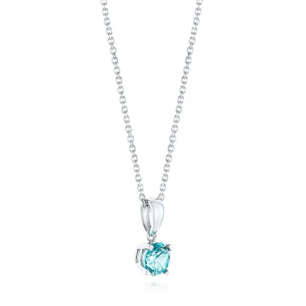 14k White Gold Blue Topaz Pendant - Front View - 103708