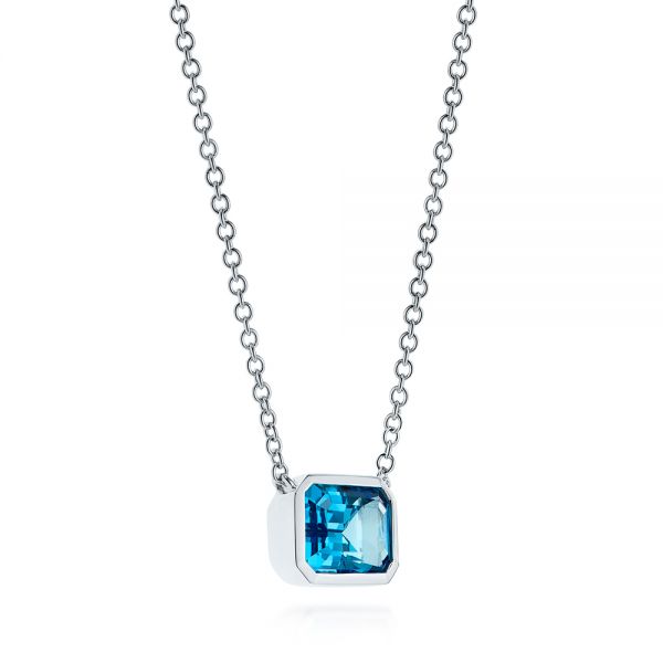 14k White Gold Blue Topaz Pendant - Flat View -  105439