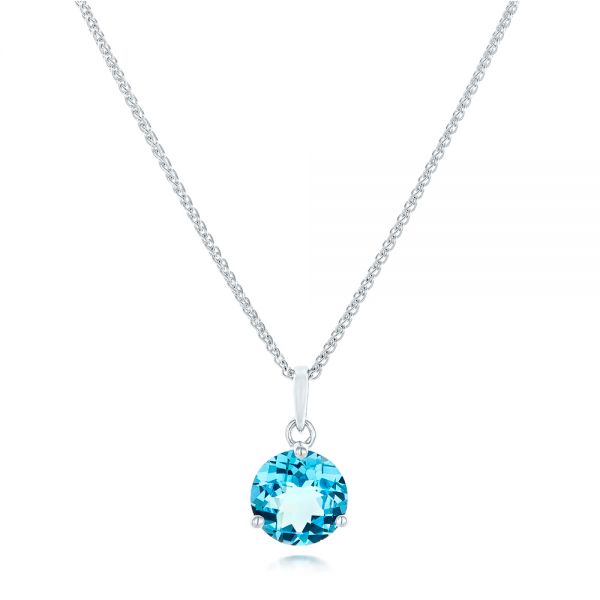 14k White Gold Blue Topaz Pendant - Three-Quarter View -  102613