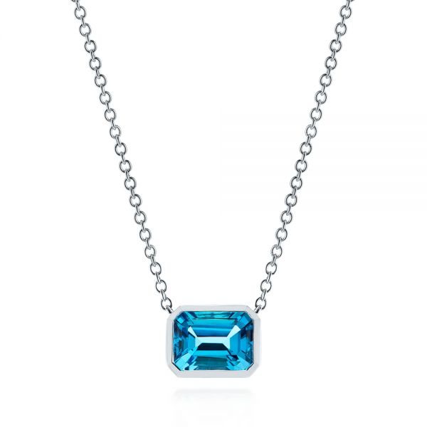 14k White Gold Blue Topaz Pendant - Three-Quarter View -  105439