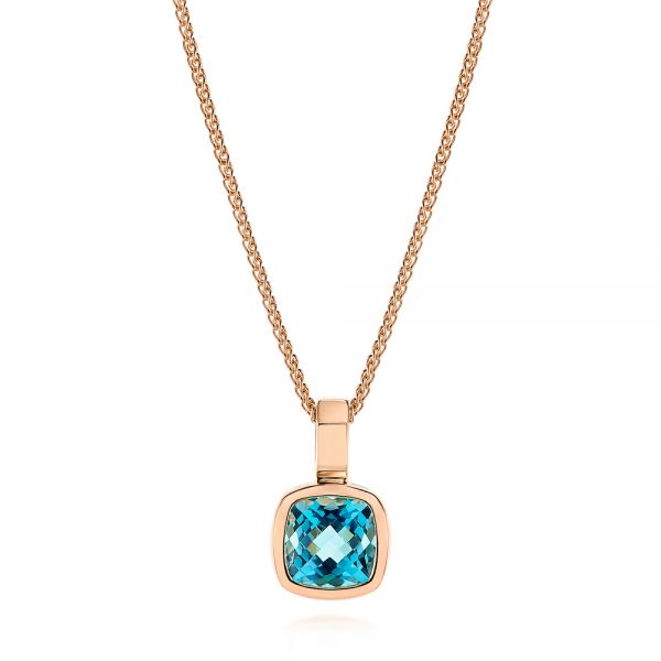 18k Rose Gold 18k Rose Gold Blue Topaz Solitaire Pendant - Three-Quarter View -  106041