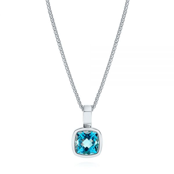  Platinum Platinum Blue Topaz Solitaire Pendant - Three-Quarter View -  106041