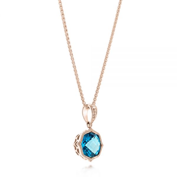 18k Rose Gold 18k Rose Gold Blue Topaz Vintage-inspired Pendant - Flat View - 103498