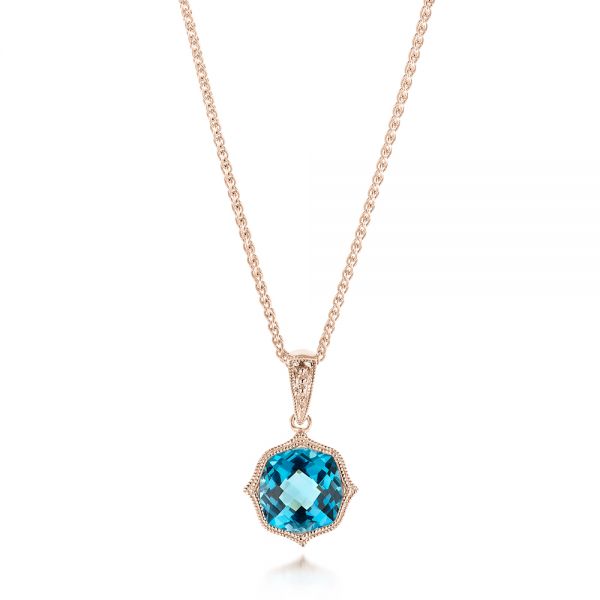 18k Rose Gold 18k Rose Gold Blue Topaz Vintage-inspired Pendant - Three-Quarter View -  103498