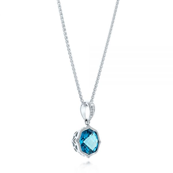 14k White Gold 14k White Gold Blue Topaz Vintage-inspired Pendant - Flat View -  103498