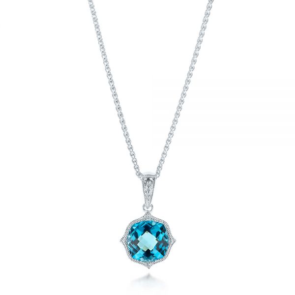 14k White Gold 14k White Gold Blue Topaz Vintage-inspired Pendant - Three-Quarter View -  103498