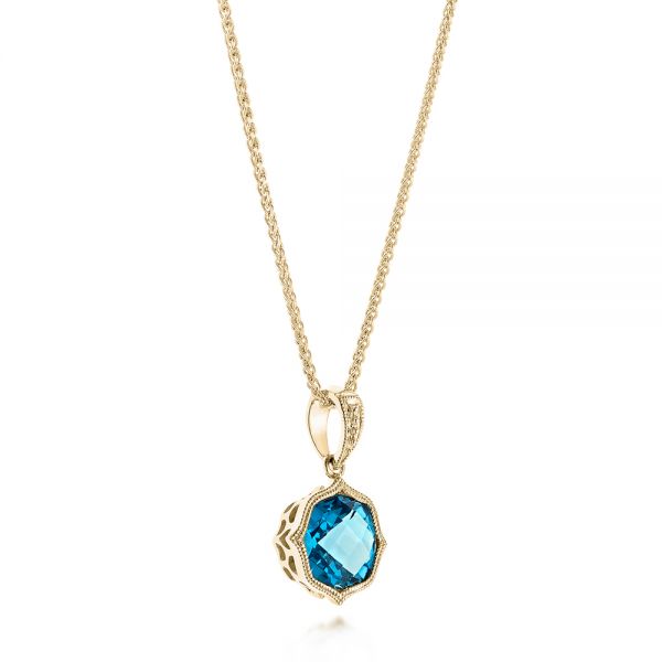 18k Yellow Gold 18k Yellow Gold Blue Topaz Vintage-inspired Pendant - Flat View -  103498