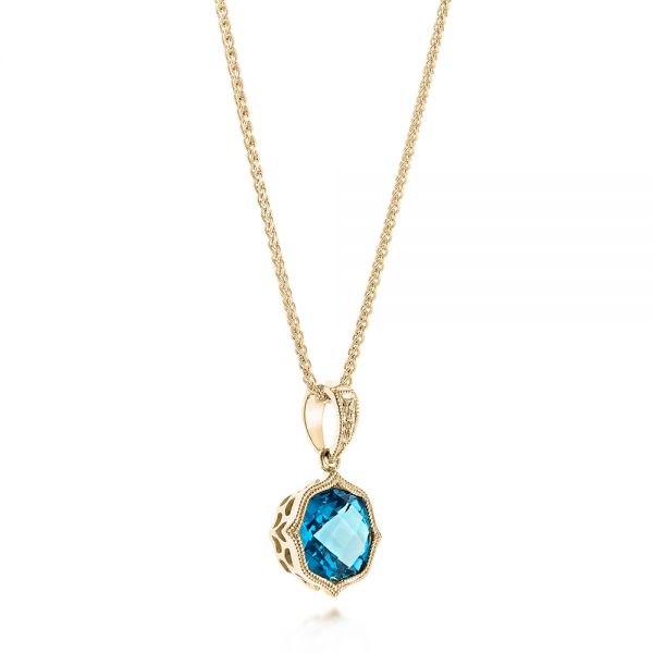 14k Yellow Gold 14k Yellow Gold Blue Topaz Vintage-inspired Pendant - Flat View - 103498