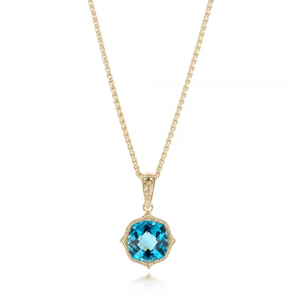 18k Yellow Gold 18k Yellow Gold Blue Topaz Vintage-inspired Pendant - Three-Quarter View -  103498