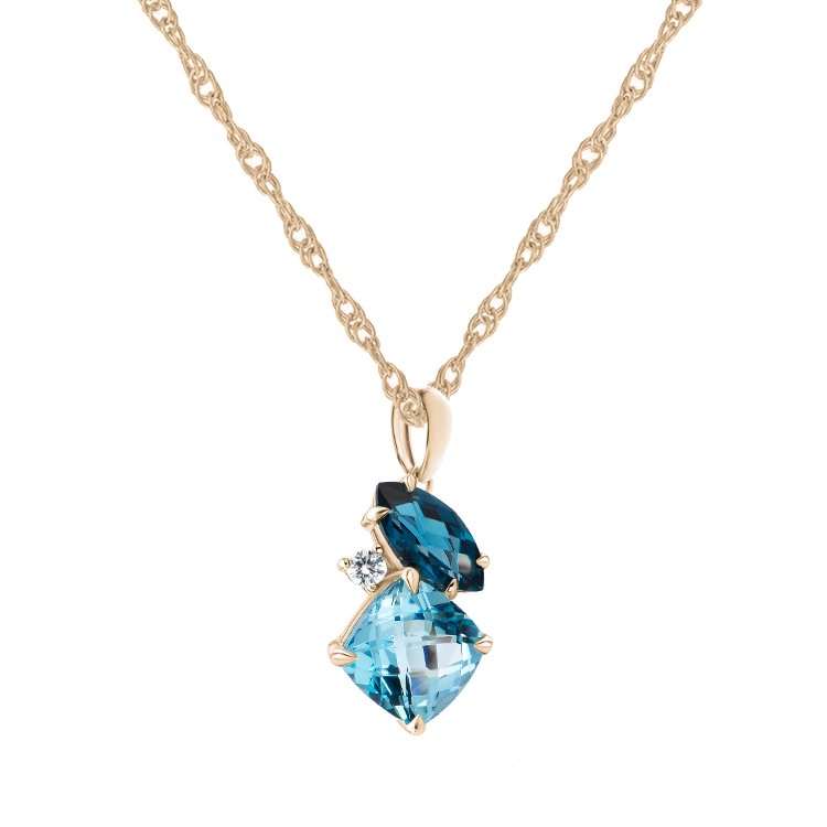 Blue Topaz and Diamond Necklace - front perspective
