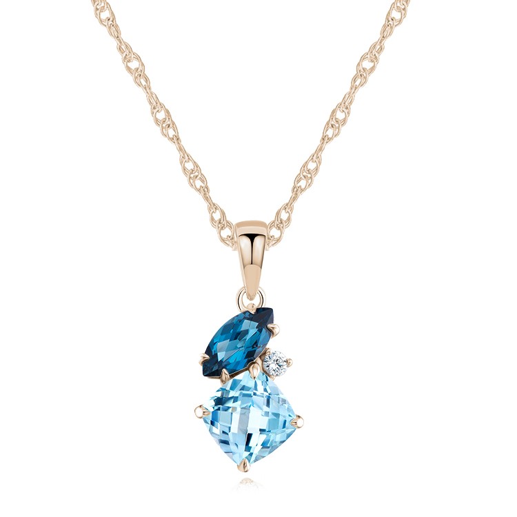 Blue Topaz and Diamond Necklace - Three-quarter view
