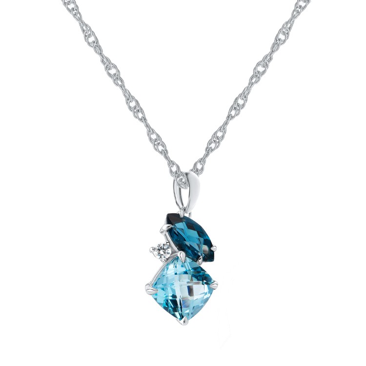 Blue Topaz and Diamond Necklace - front perspective