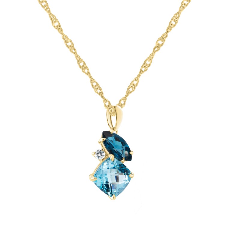 Blue Topaz and Diamond Necklace - front perspective