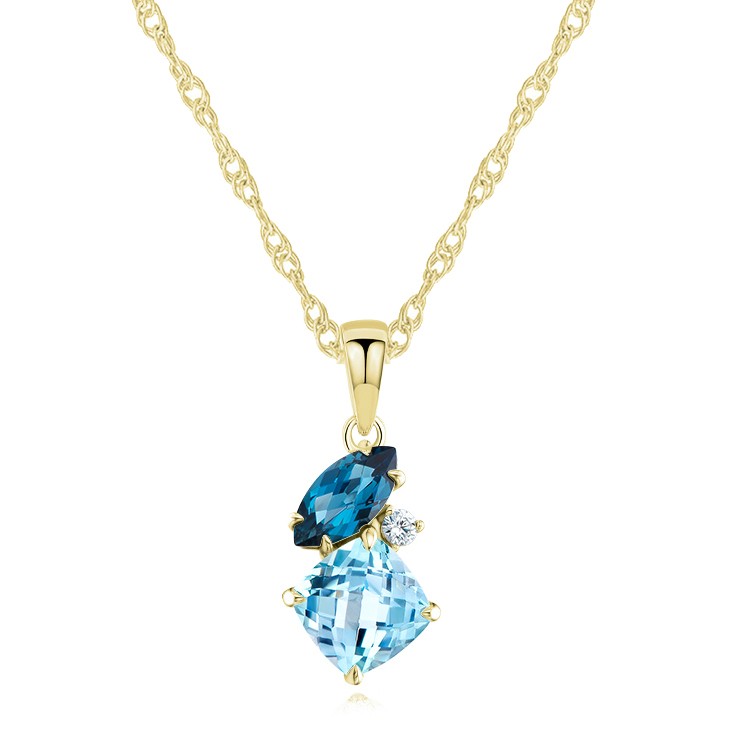 Blue Topaz and Diamond Necklace - Three-quarter view