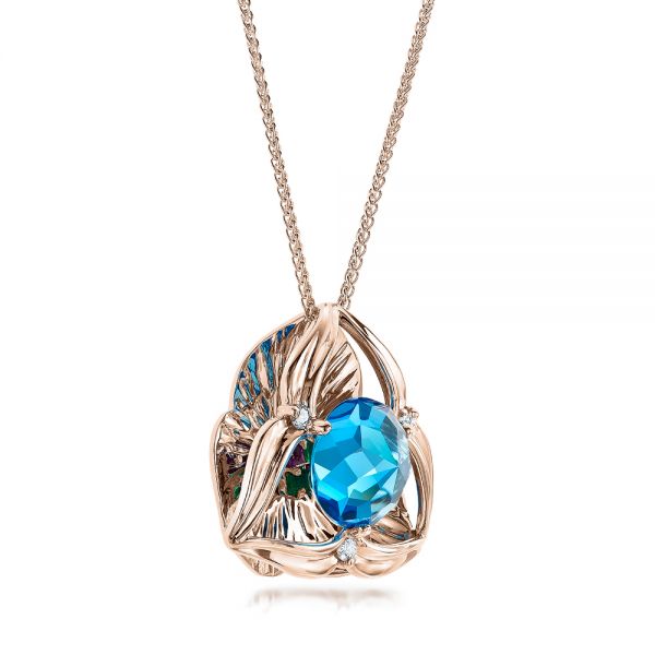 18k Rose Gold 18k Rose Gold Blue Topaz And Diamond Pendant - Flat View -  101122 - Thumbnail