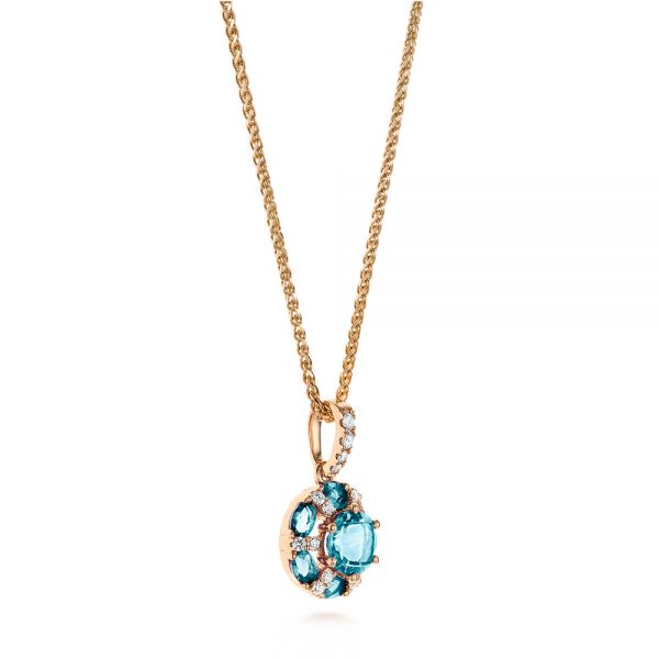 18k Rose Gold 18k Rose Gold Blue Topaz And Diamond Pendant - Flat View -  103623