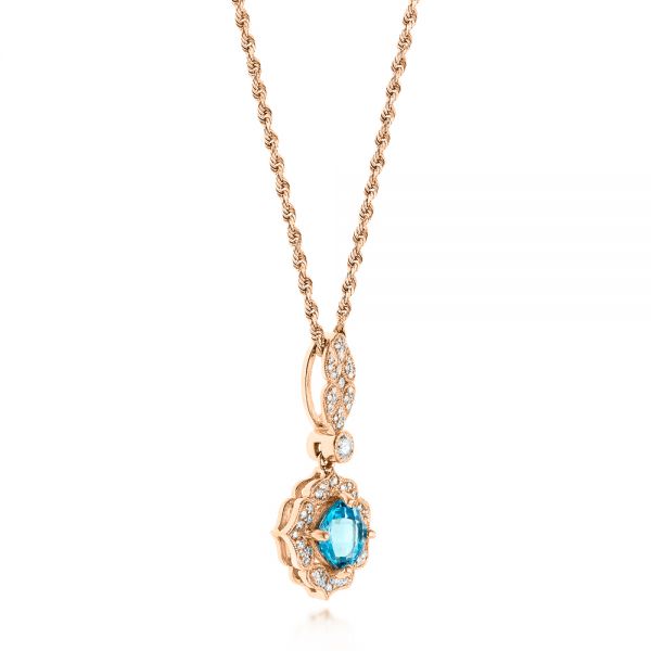 14k Rose Gold 14k Rose Gold Blue Topaz And Diamond Pendant - Front View -  103770
