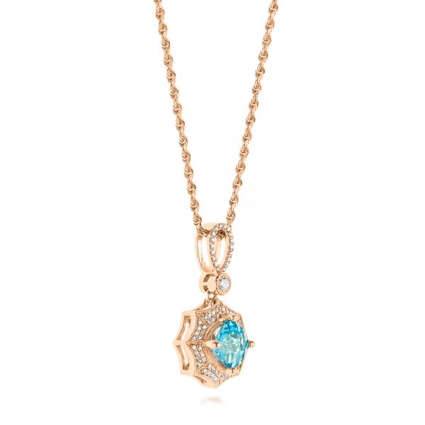 18k Rose Gold 18k Rose Gold Blue Topaz And Diamond Pendant - Front View -  103771