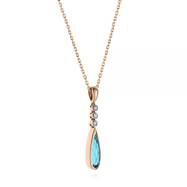 18k Rose Gold 18k Rose Gold Blue Topaz And Diamond Pendant - Flat View -  105430