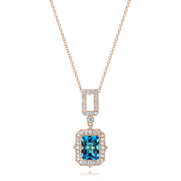 18k Rose Gold 18k Rose Gold Blue Topaz And Diamond Pendant - Three-Quarter View -  103615