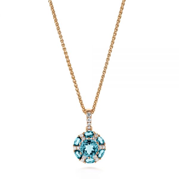 14k Rose Gold 14k Rose Gold Blue Topaz And Diamond Pendant - Three-Quarter View -  103623