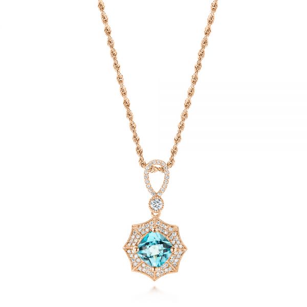 18k Rose Gold 18k Rose Gold Blue Topaz And Diamond Pendant - Three-Quarter View -  103771