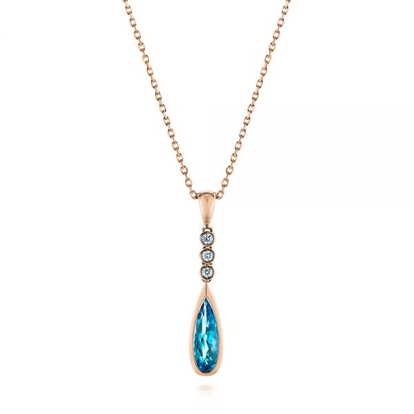 14k Rose Gold 14k Rose Gold Blue Topaz And Diamond Pendant - Three-Quarter View -  105430