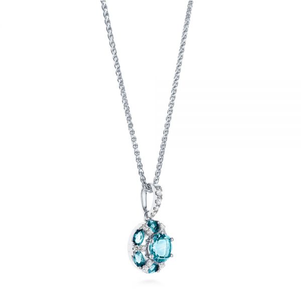 18k White Gold 18k White Gold Blue Topaz And Diamond Pendant - Flat View -  103623