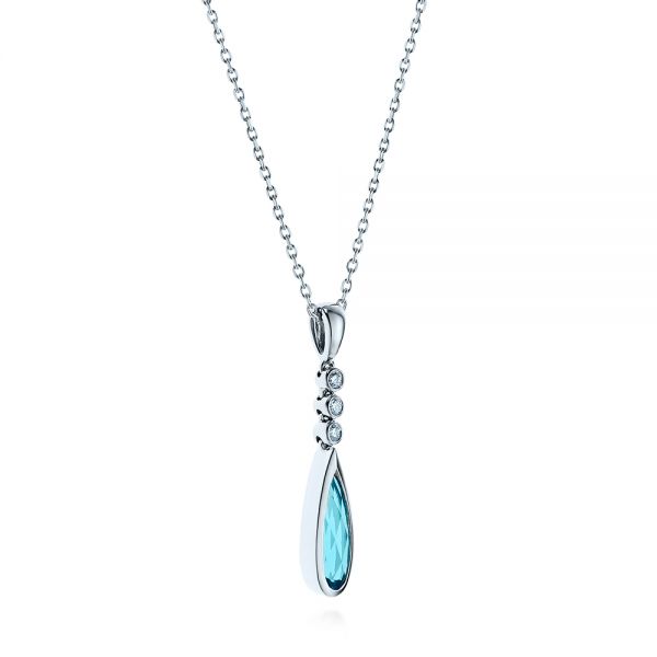 14k White Gold Blue Topaz And Diamond Pendant - Flat View - 105430