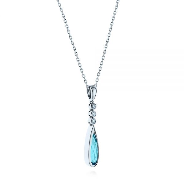 18k White Gold 18k White Gold Blue Topaz And Diamond Pendant - Flat View -  105430