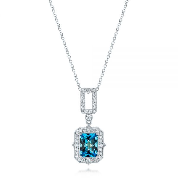  Platinum Platinum Blue Topaz And Diamond Pendant - Three-Quarter View -  103615