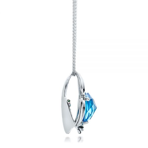14k White Gold Blue Topaz And Diamond Pendant - Side View -  101122 - Thumbnail