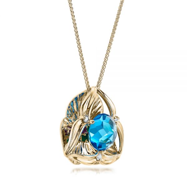 14k Yellow Gold 14k Yellow Gold Blue Topaz And Diamond Pendant - Flat View -  101122 - Thumbnail