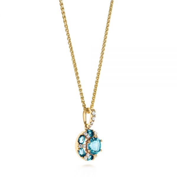 18k Yellow Gold 18k Yellow Gold Blue Topaz And Diamond Pendant - Flat View -  103623