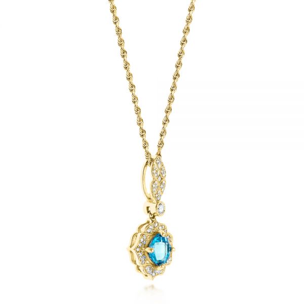 18k Yellow Gold 18k Yellow Gold Blue Topaz And Diamond Pendant - Front View -  103770