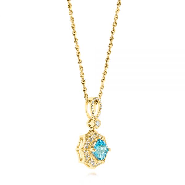 14k Yellow Gold 14k Yellow Gold Blue Topaz And Diamond Pendant - Front View -  103771