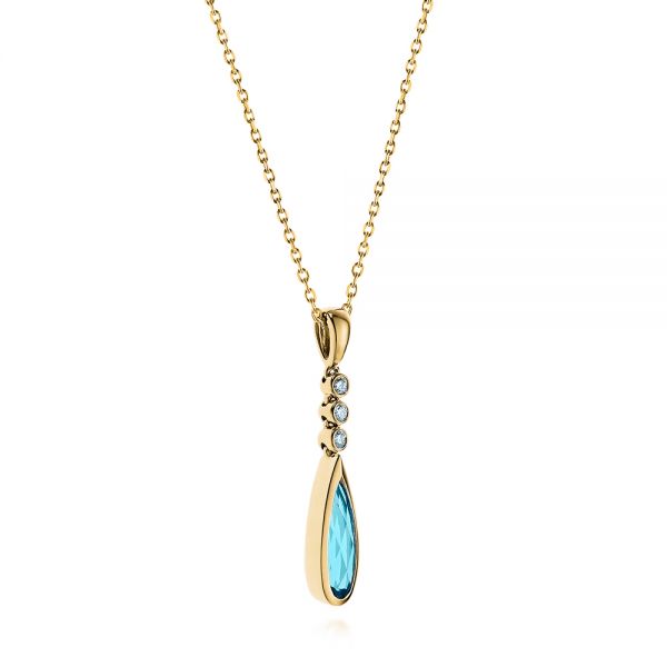 18k Yellow Gold 18k Yellow Gold Blue Topaz And Diamond Pendant - Flat View - 105430